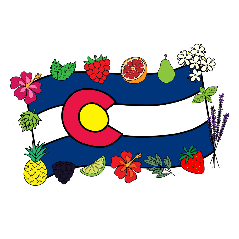 Colorado flag with fruit and herbs drawing